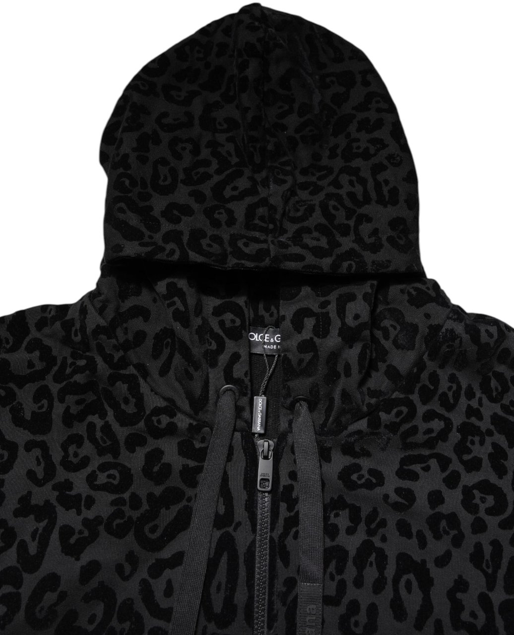Dolce & Gabbana Black Leopard Full Zip Hooded Sweatshirt Sweater Zwart
