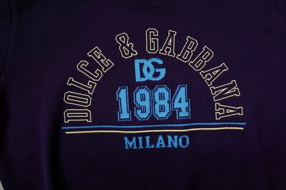 Dolce & Gabbana Blue 1984 Milano CrewNeck Sweatshirt Sweater Blauw