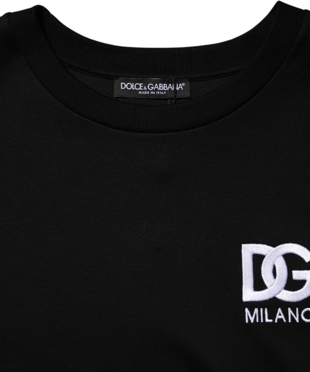 Dolce & Gabbana Black Cotton DG Logo Embroidery Top T-shirt Zwart
