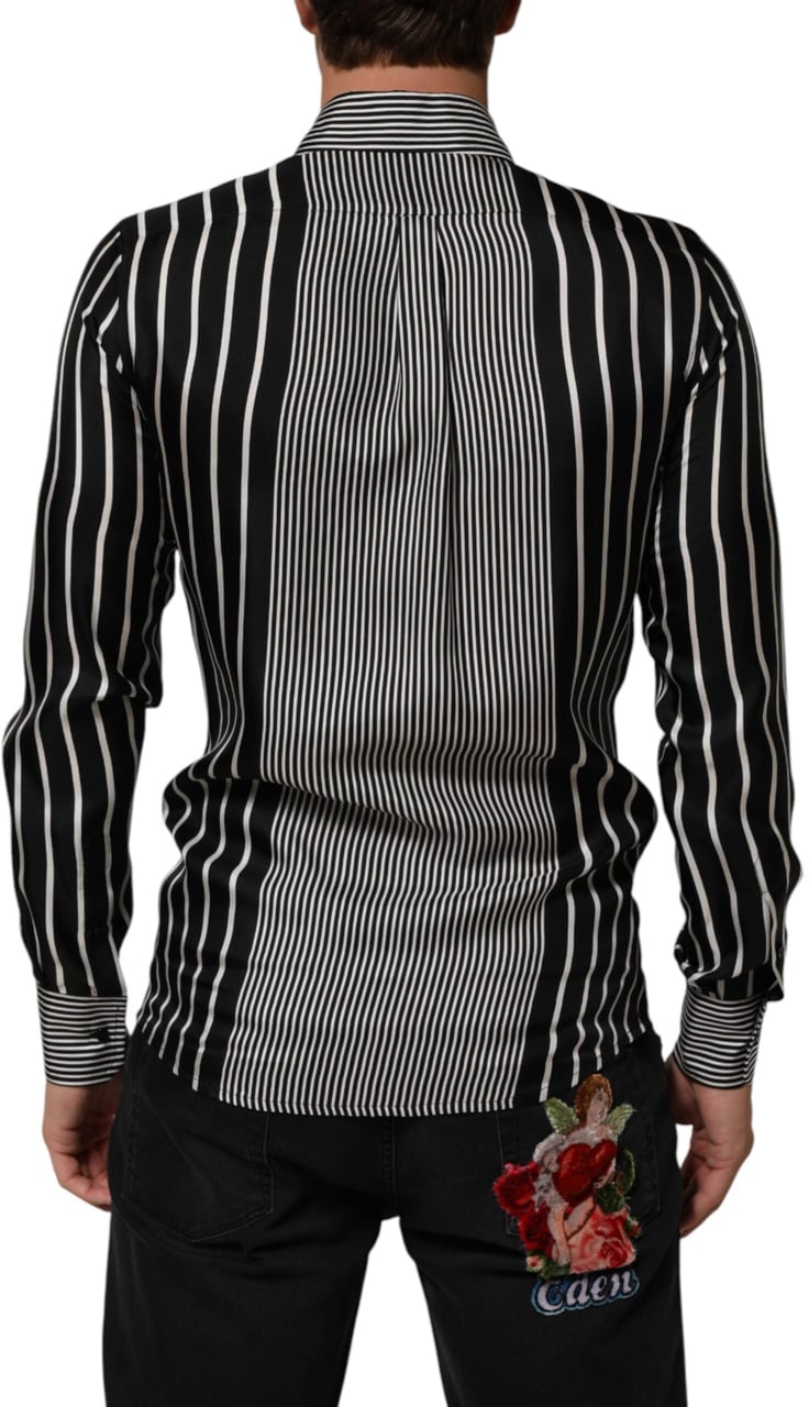 Dolce & Gabbana Black White Stripes Men MARTINI Dress Shirt Zwart
