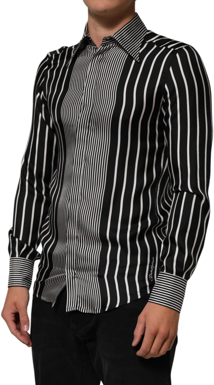 Dolce & Gabbana Black White Stripes Men MARTINI Dress Shirt Zwart