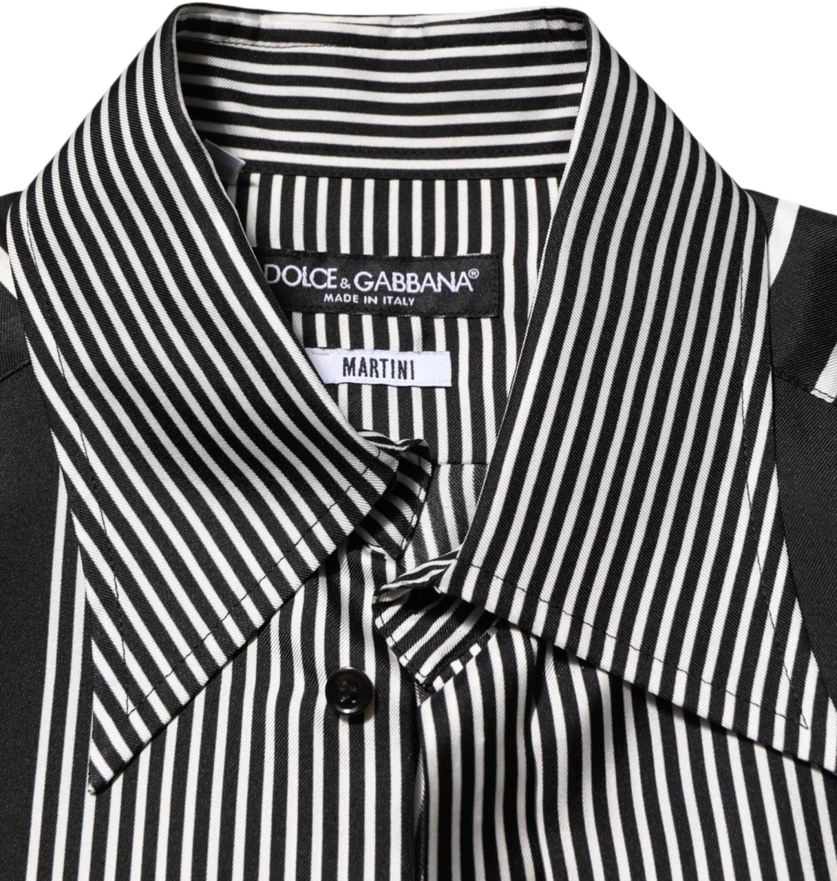Dolce & Gabbana Black White Stripes Men MARTINI Dress Shirt Zwart