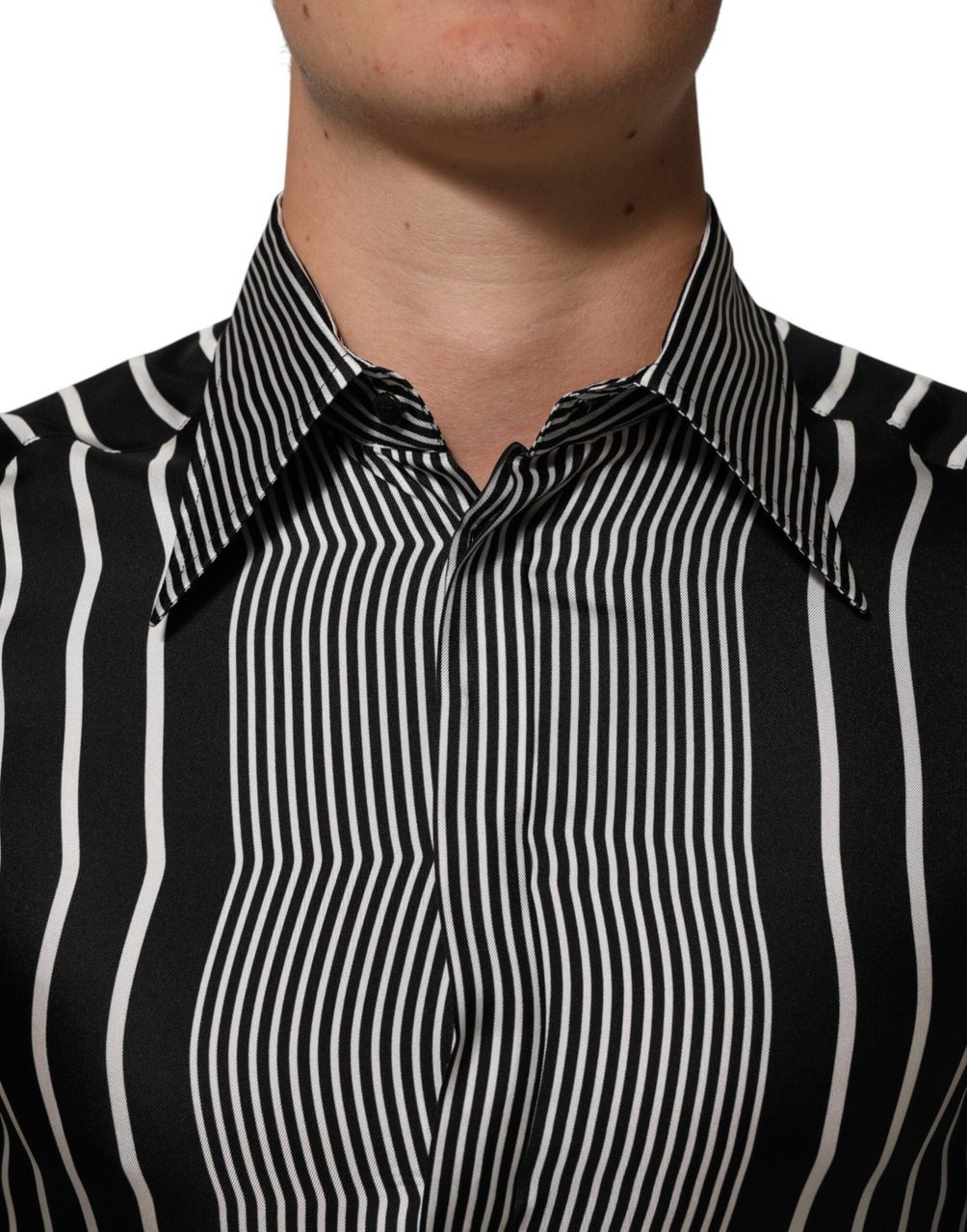 Dolce & Gabbana Black White Stripes Men MARTINI Dress Shirt Zwart
