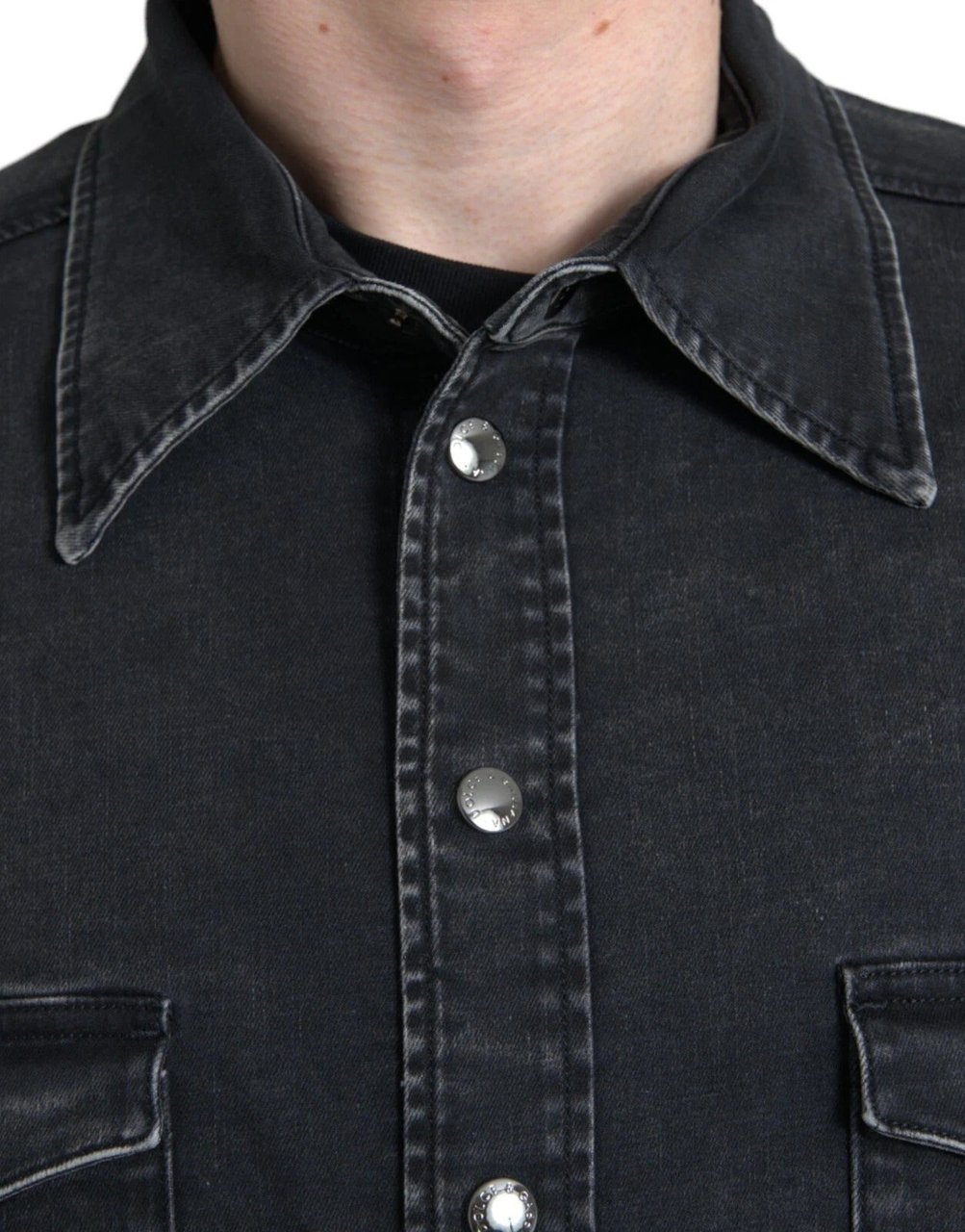 Dolce & Gabbana Black Cotton Long Sleeve Denim Casual Shirt Zwart