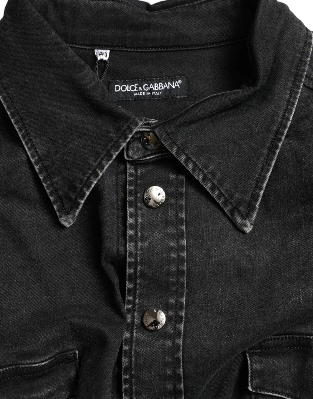 Dolce & Gabbana Black Cotton Long Sleeve Denim Casual Shirt Zwart