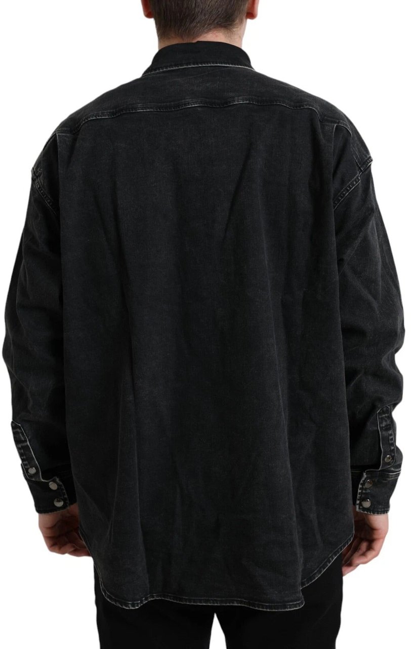 Dolce & Gabbana Black Cotton Long Sleeve Denim Casual Shirt Zwart