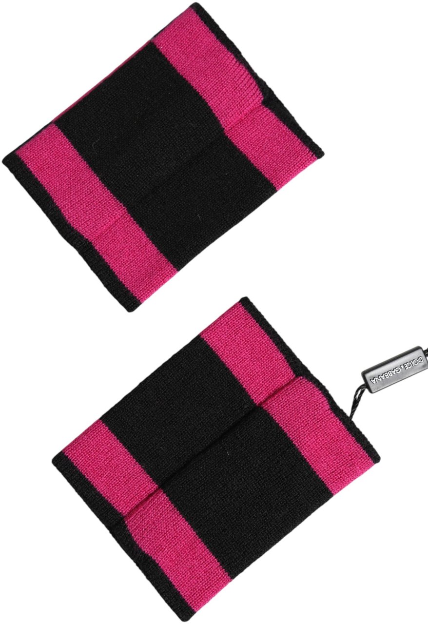 Dolce & Gabbana Black Pink DG Logo Cashmere 1 Pair Wristband Zwart