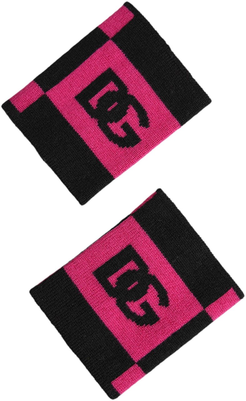 Dolce & Gabbana Black Pink DG Logo Cashmere 1 Pair Wristband Zwart