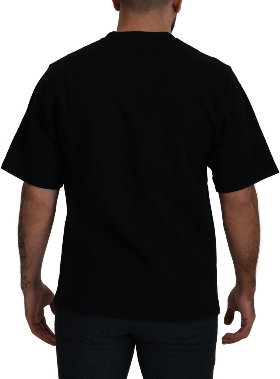 Dolce & Gabbana Cotton Black Printed Crewneck Tee T-shirt Zwart