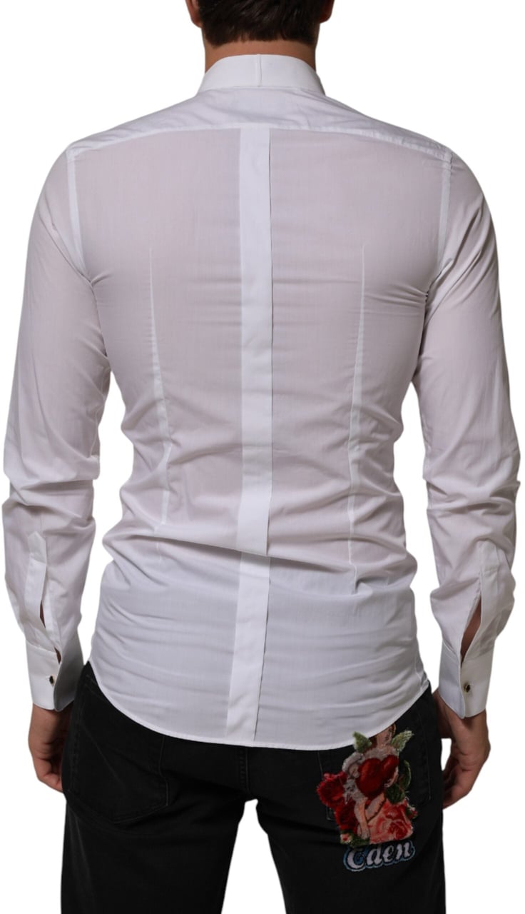 Dolce & Gabbana White Cotton Collared Long Sleeve GOLD Dress Shirt Goud