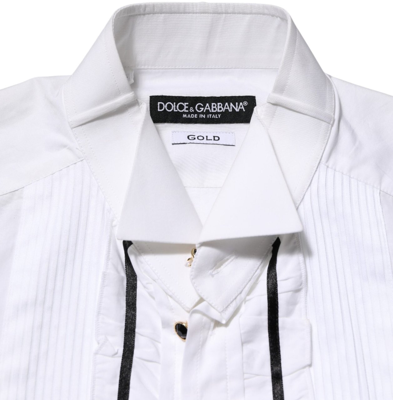 Dolce & Gabbana White Cotton Collared Long Sleeve GOLD Dress Shirt Goud