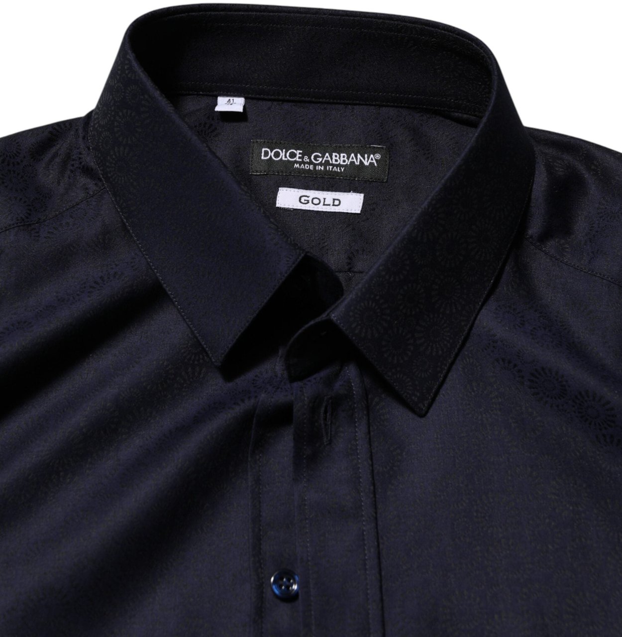 Dolce & Gabbana Blue Cotton Collared Long Sleeve GOLD Men Dress Shirt Goud