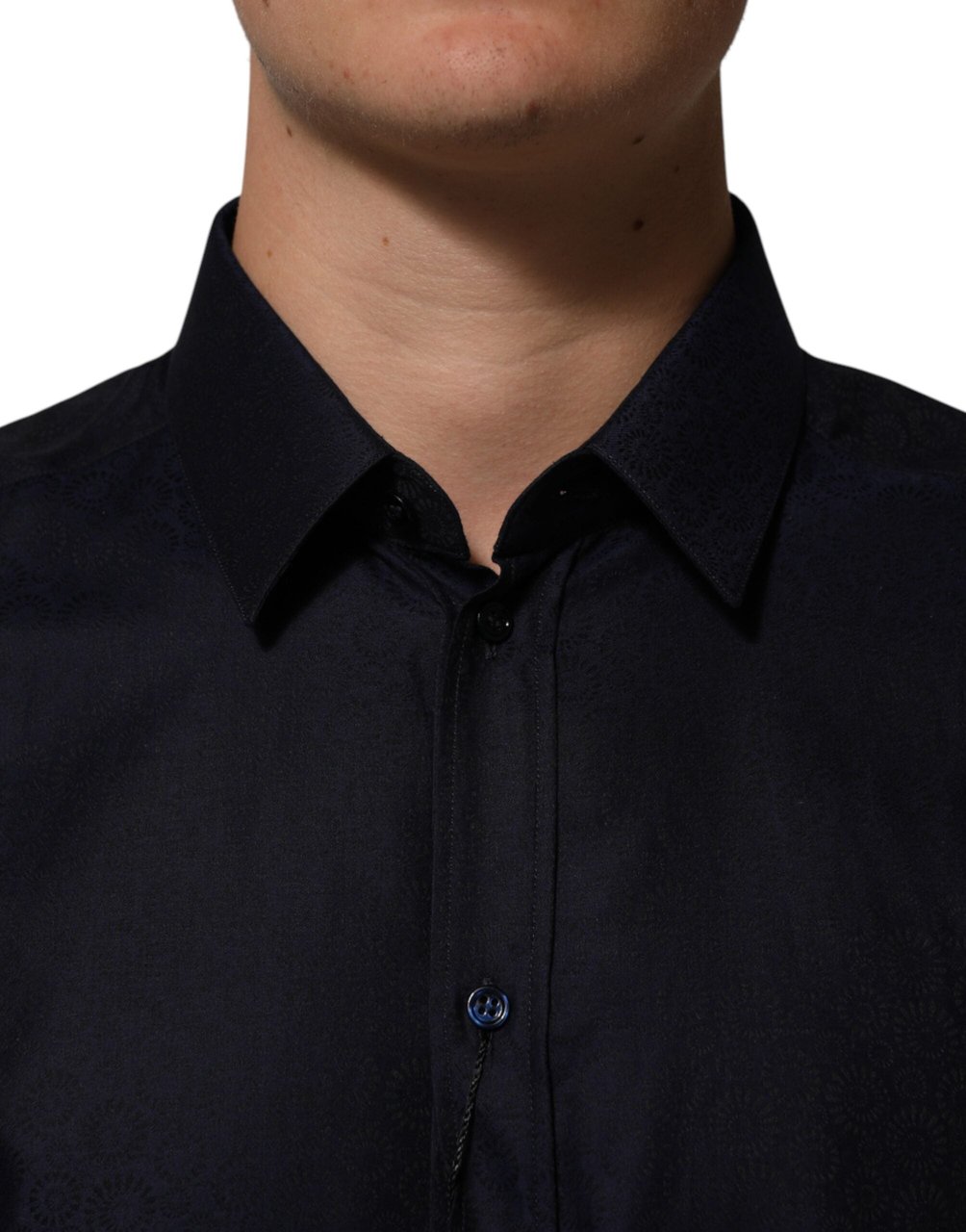 Dolce & Gabbana Blue Cotton Collared Long Sleeve GOLD Men Dress Shirt Goud
