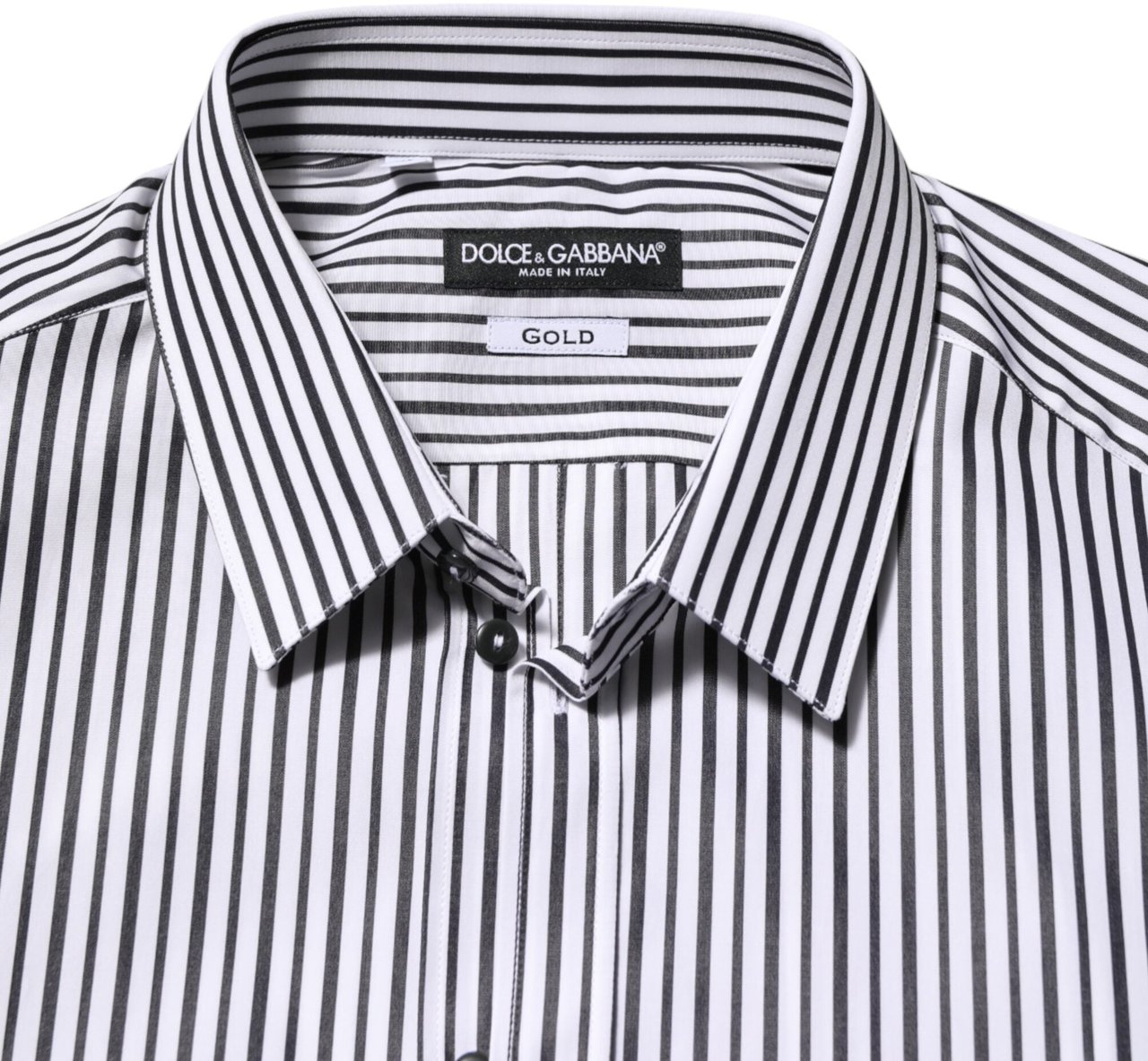 Dolce & Gabbana Black White Stripes Men GOLD Dress Shirt Zwart