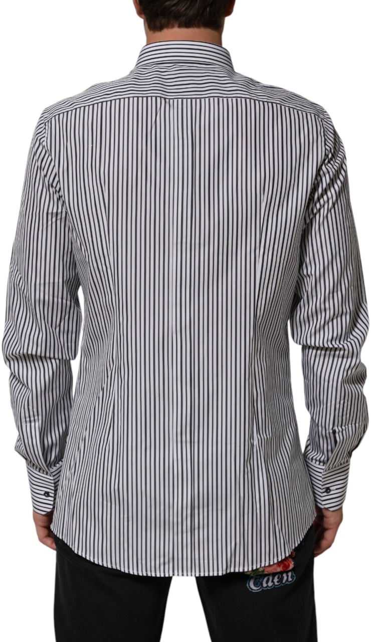 Dolce & Gabbana Black White Stripes Men GOLD Dress Shirt Zwart