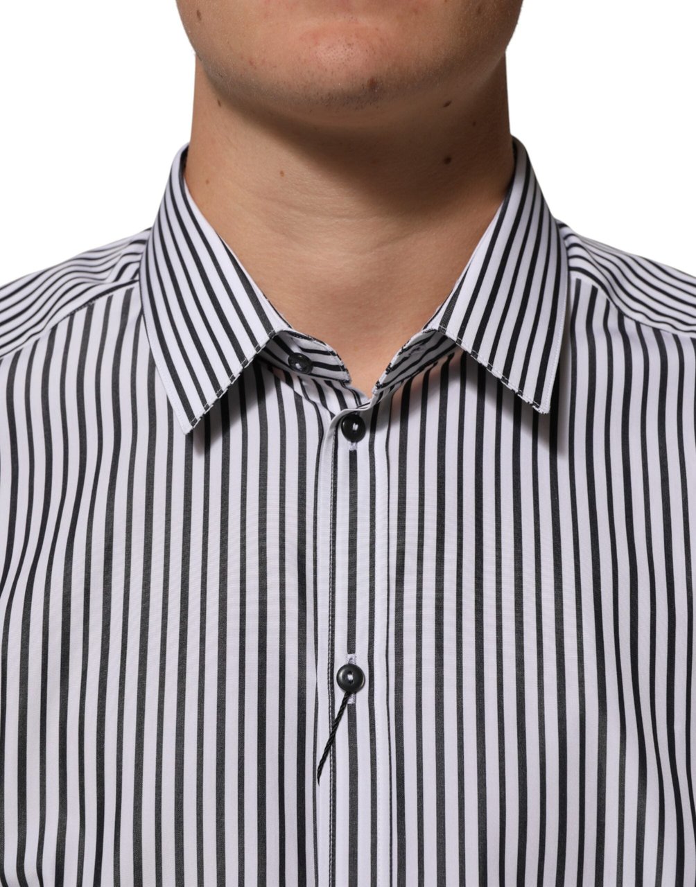 Dolce & Gabbana Black White Stripes Men GOLD Dress Shirt Zwart