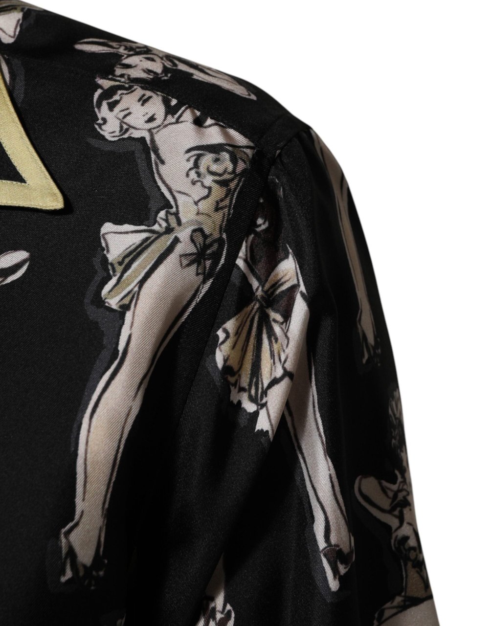 Dolce & Gabbana Black Silk Pin Up Printed Button Down Shirt Zwart