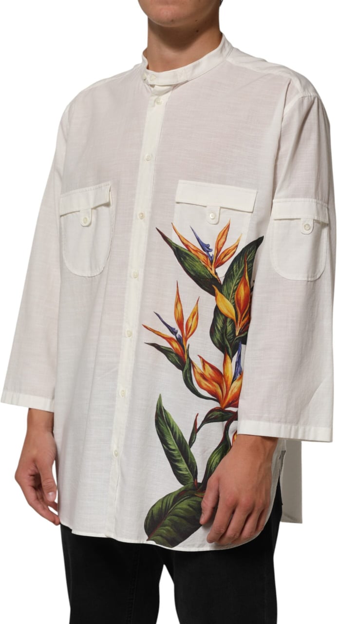 Dolce & Gabbana White Cotton Floral Print Button Down Shirt Wit