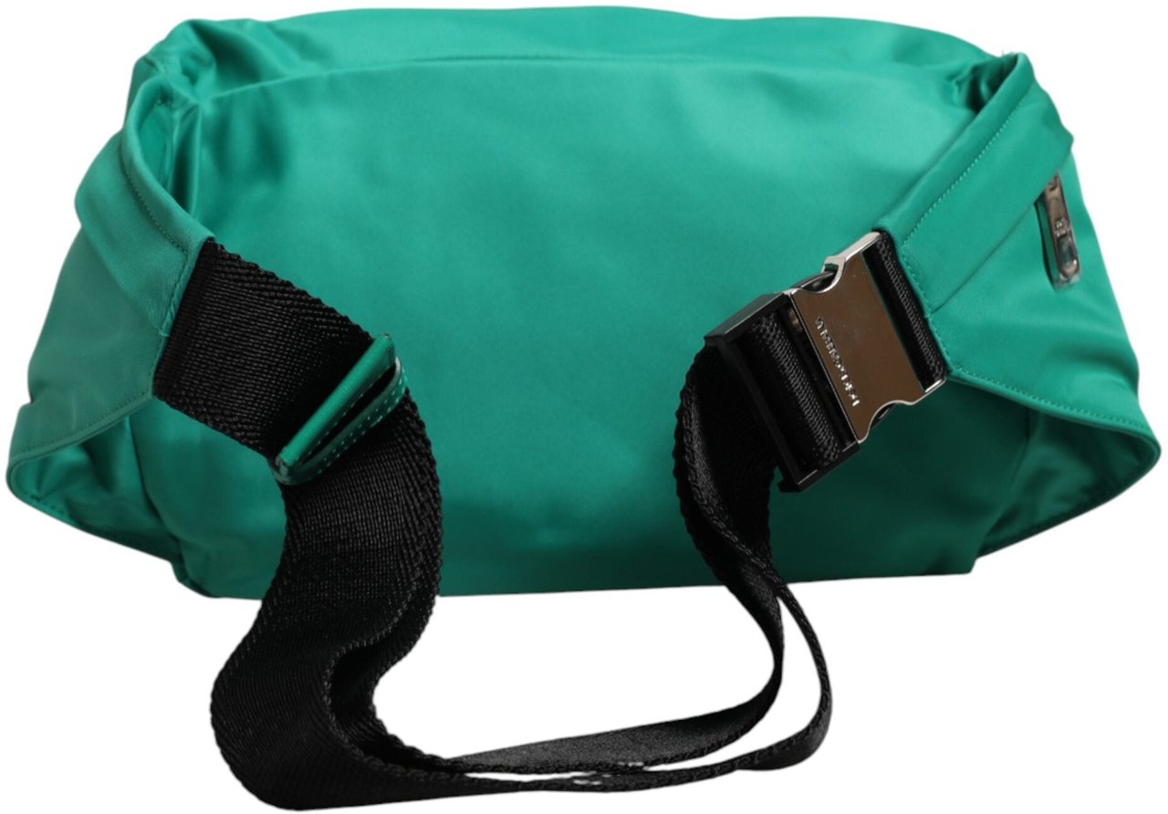 Dolce & Gabbana Green Logo Plaque Nylon Waist Fanny Pack Men's Borse Bag Zwart