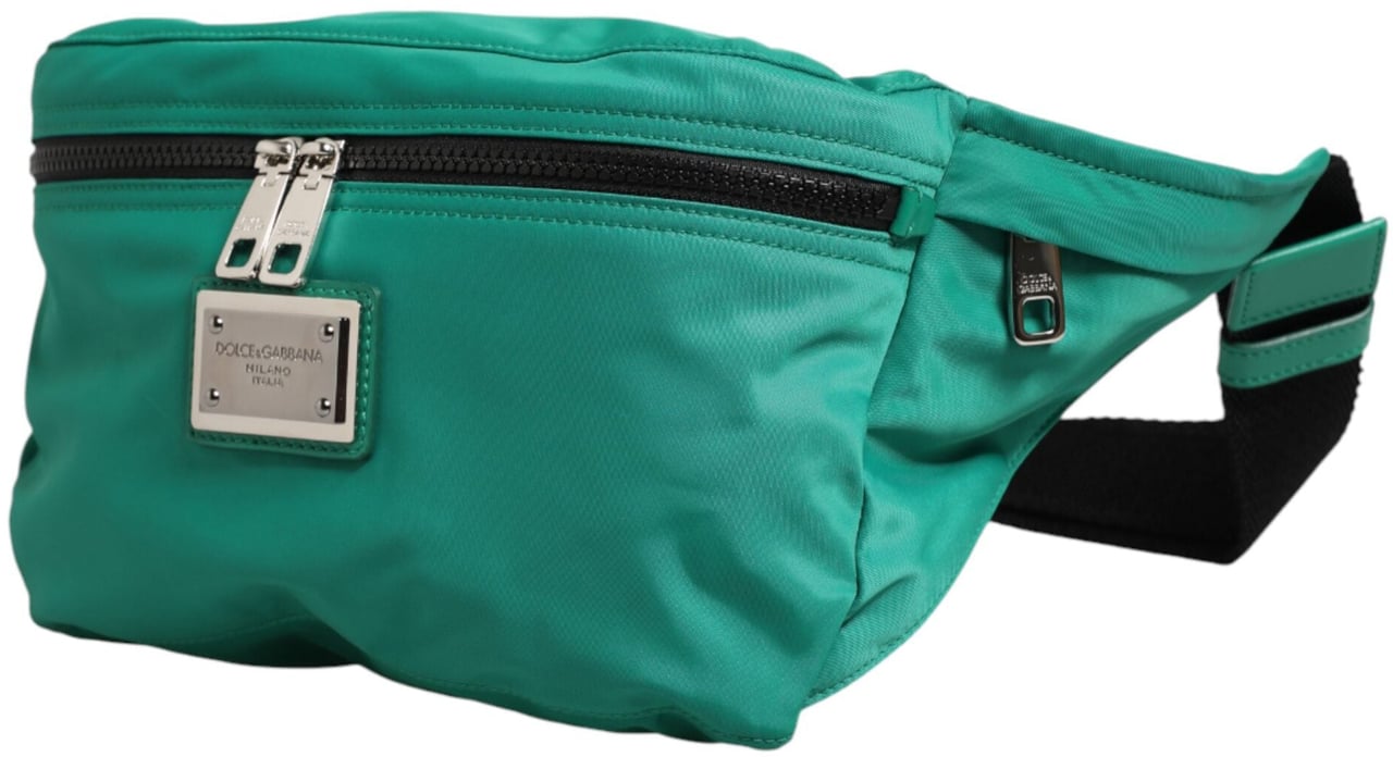 Dolce & Gabbana Green Logo Plaque Nylon Waist Fanny Pack Men's Borse Bag Zwart