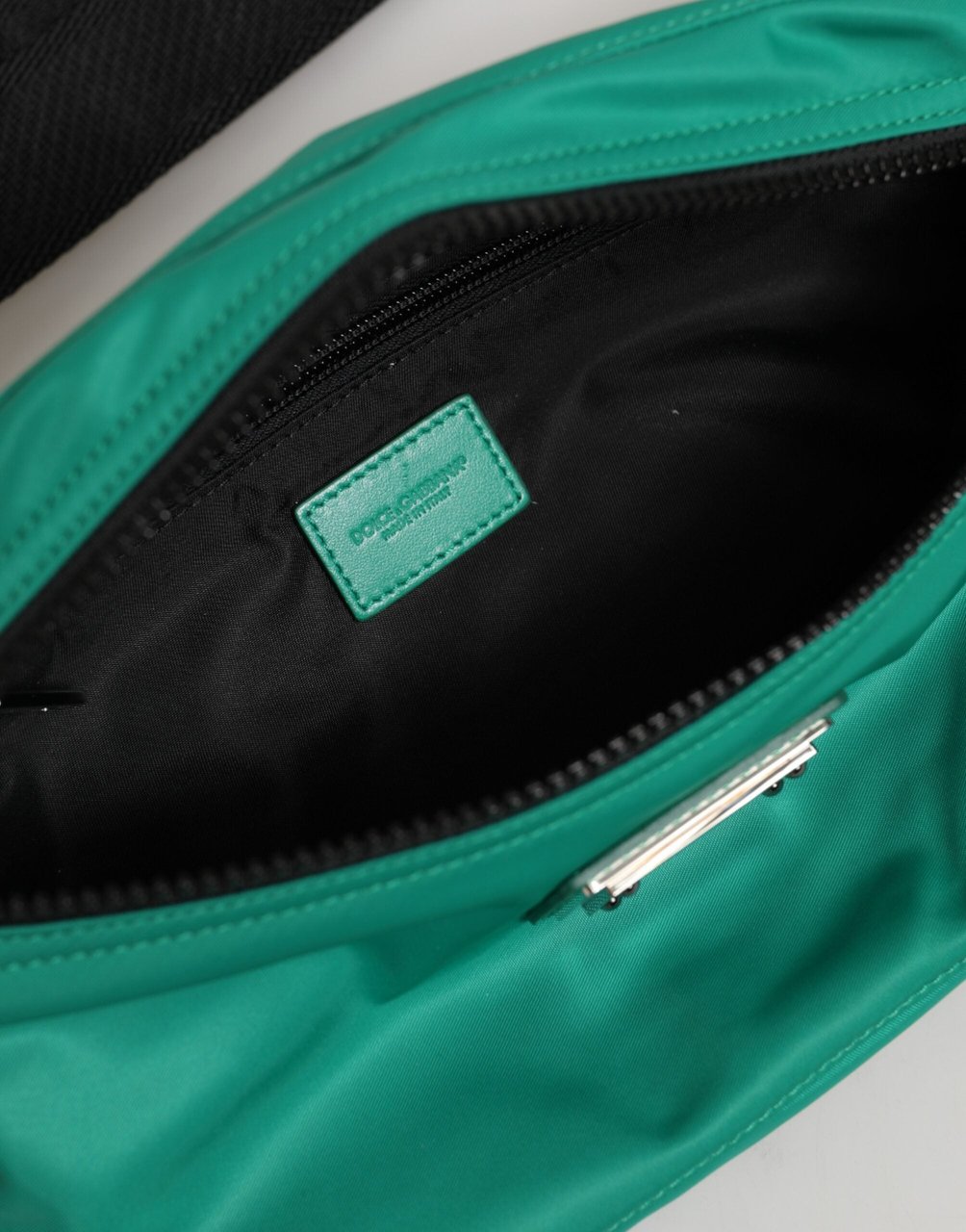 Dolce & Gabbana Green Logo Plaque Nylon Waist Fanny Pack Men's Borse Bag Zwart