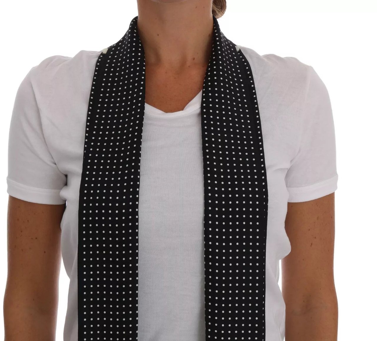 Dolce & Gabbana White Cotton Black Silk Scarf Top T-shirt Wit