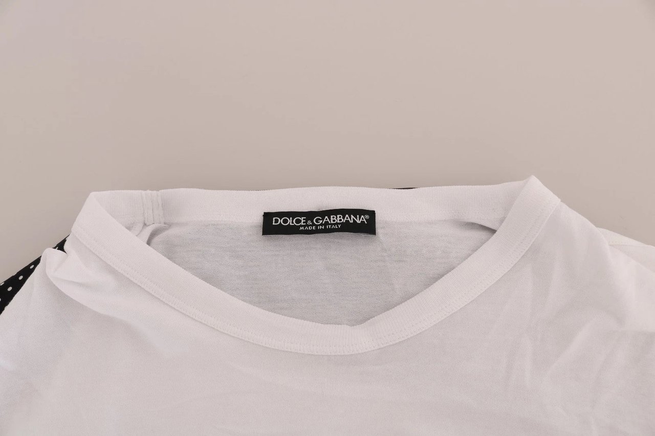 Dolce & Gabbana White Cotton Black Silk Scarf Top T-shirt Wit