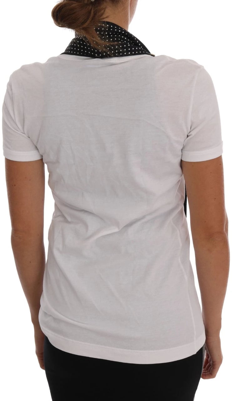 Dolce & Gabbana White Cotton Black Silk Scarf Top T-shirt Wit