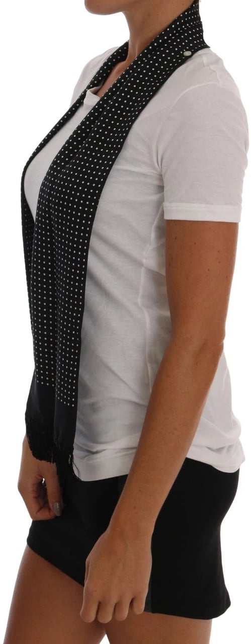 Dolce & Gabbana White Cotton Black Silk Scarf Top T-shirt Wit