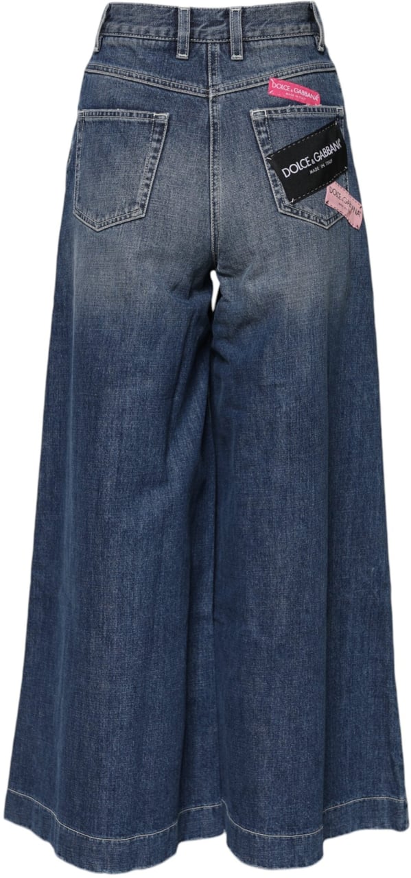 Dolce & Gabbana Blue Cotton High Waist Wide Leg Denim Jeans Blauw