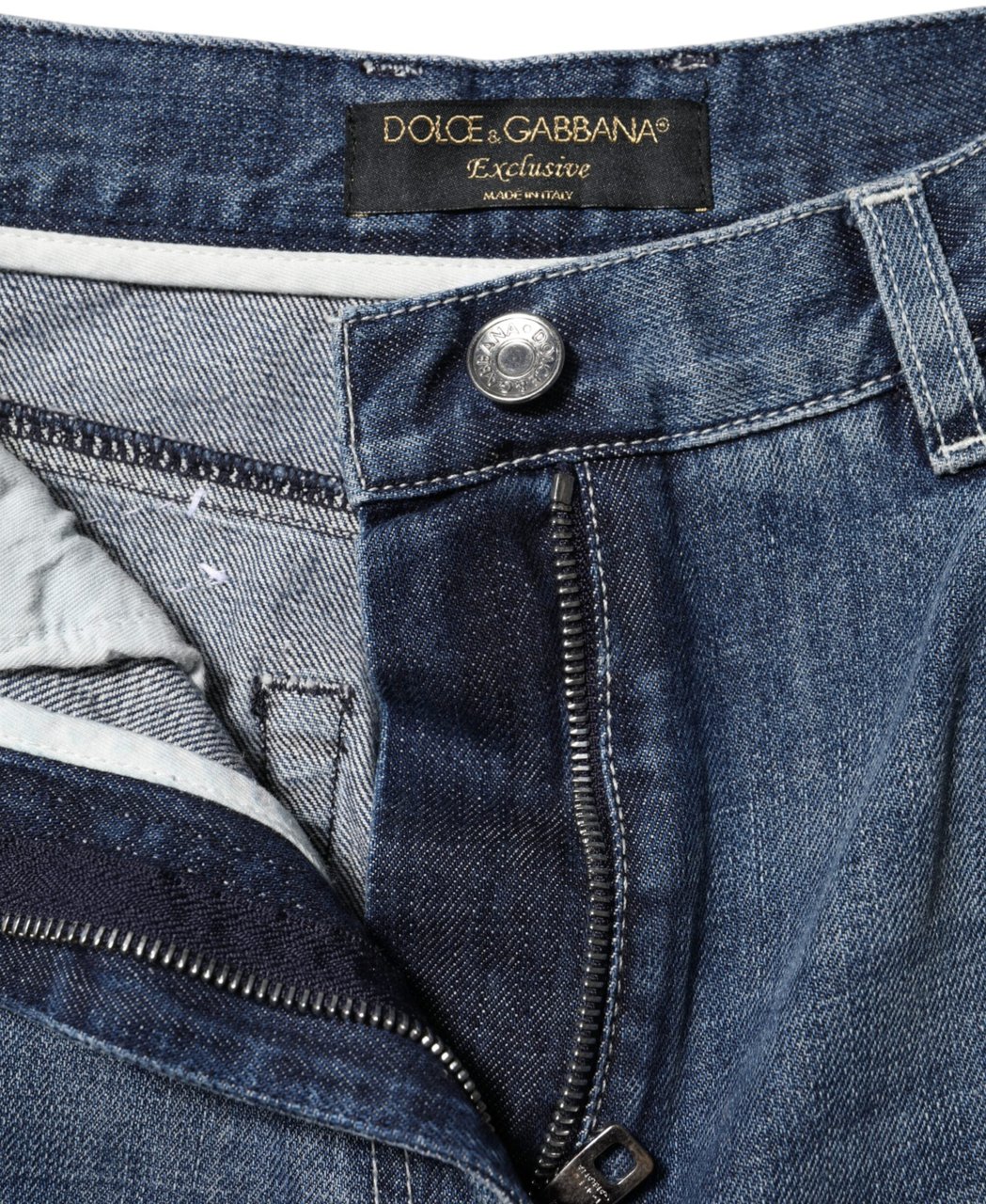 Dolce & Gabbana Blue Cotton High Waist Wide Leg Denim Jeans Blauw