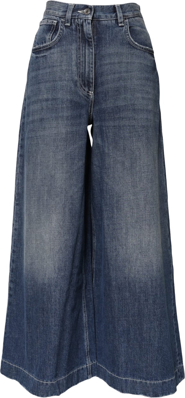 Dolce & Gabbana Blue Cotton High Waist Wide Leg Denim Jeans Blauw