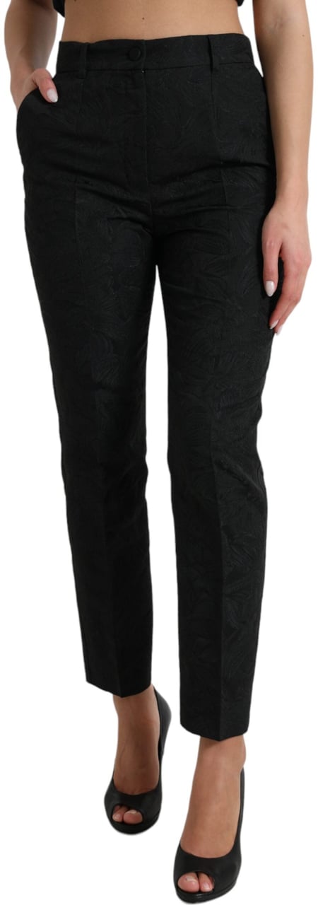 Dolce & Gabbana Black Polyester High Waist Tapered Pants Zwart