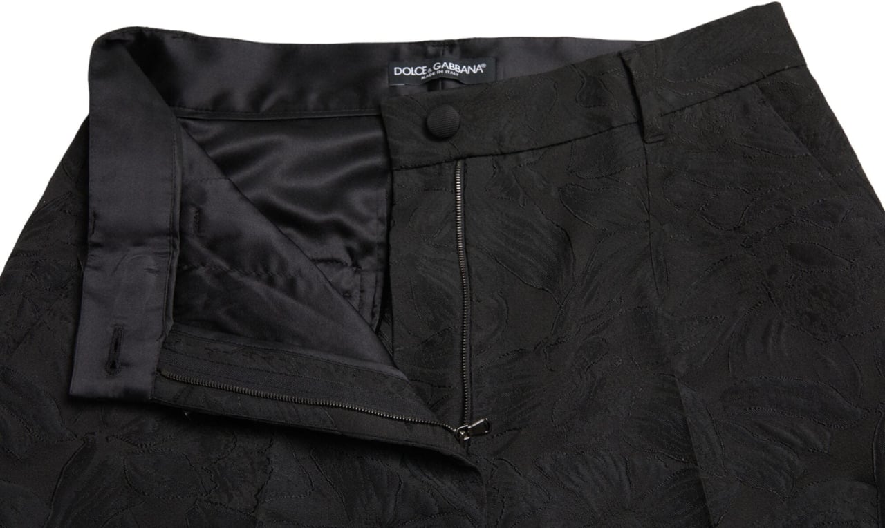 Dolce & Gabbana Black Polyester High Waist Tapered Pants Zwart