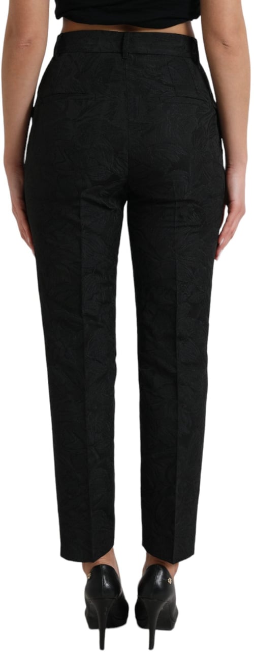 Dolce & Gabbana Black Polyester High Waist Tapered Pants Zwart