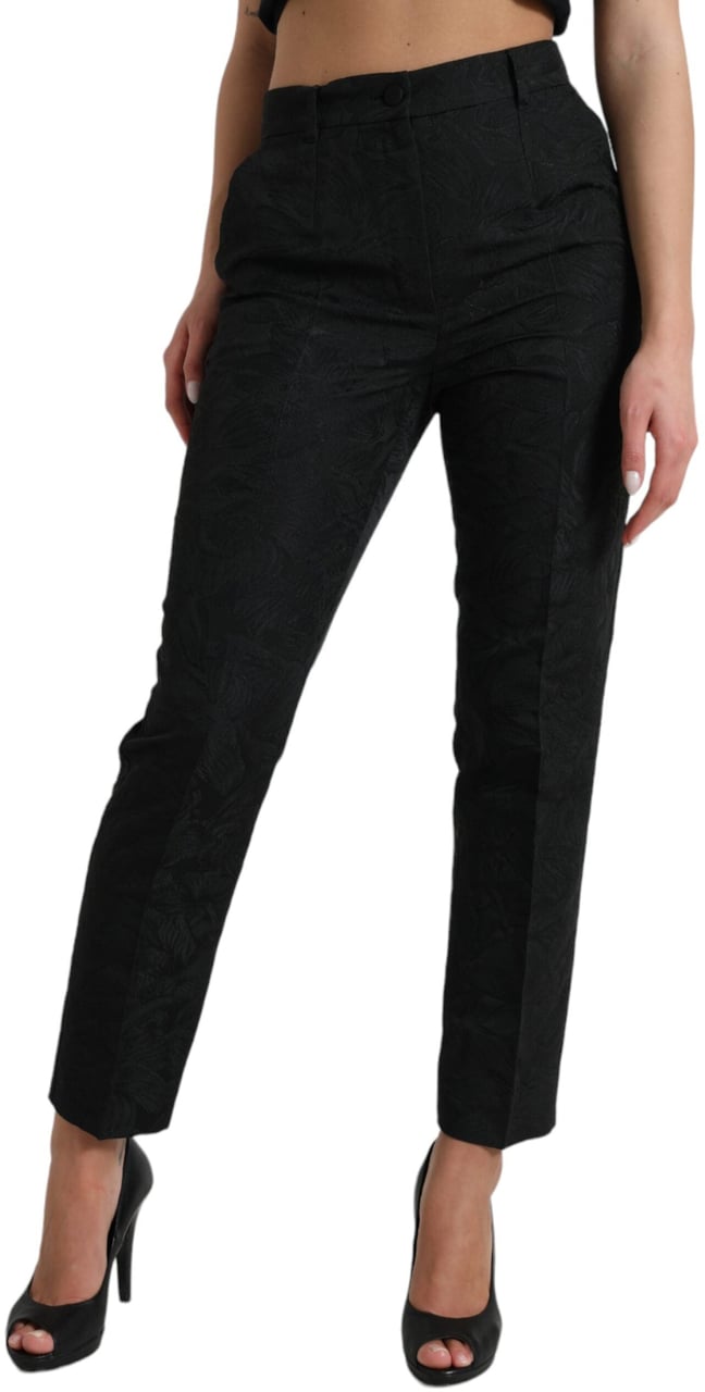 Dolce & Gabbana Black Polyester High Waist Tapered Pants Zwart