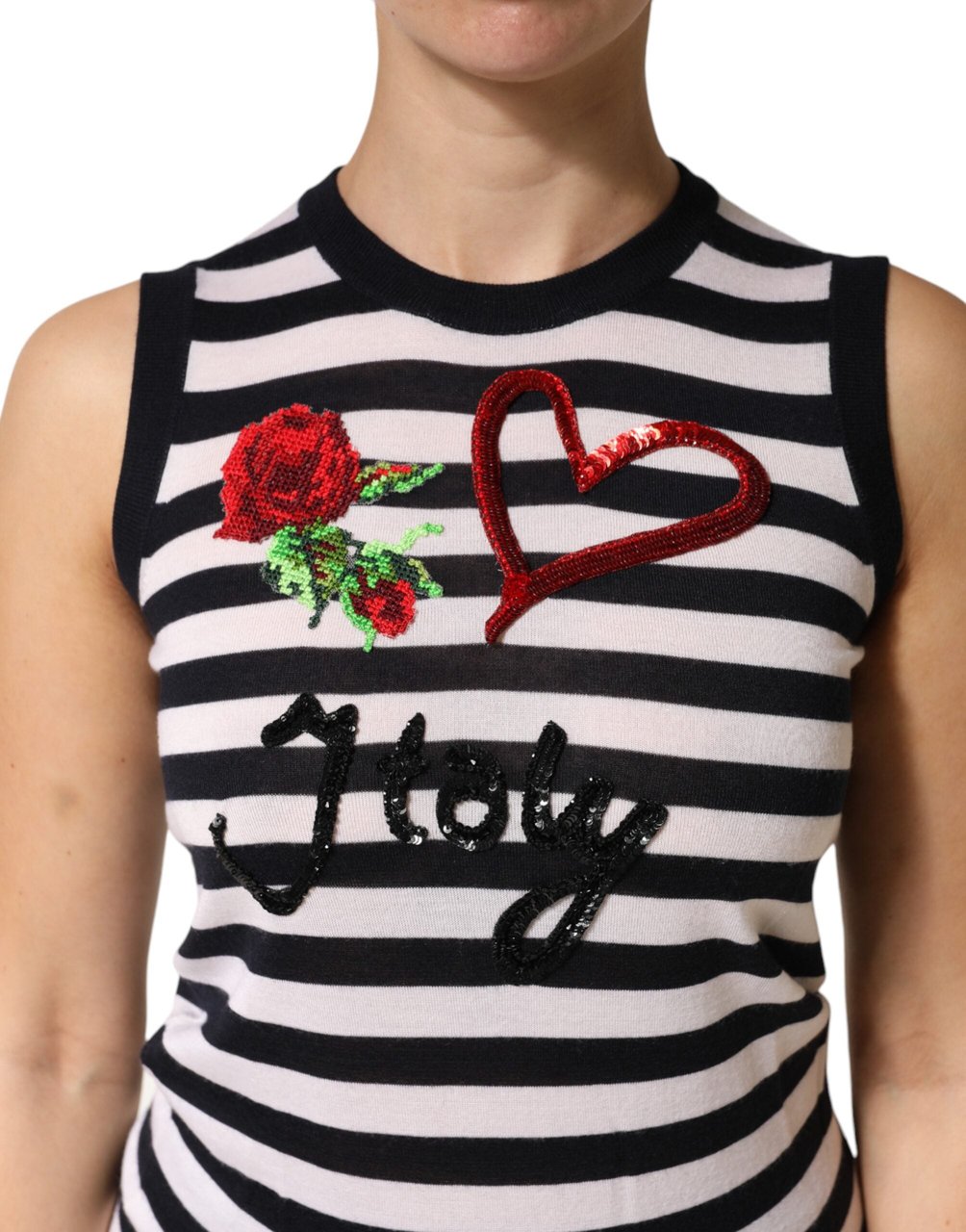 Dolce & Gabbana Black White Cashmere Silk Sleeveless Top Divers