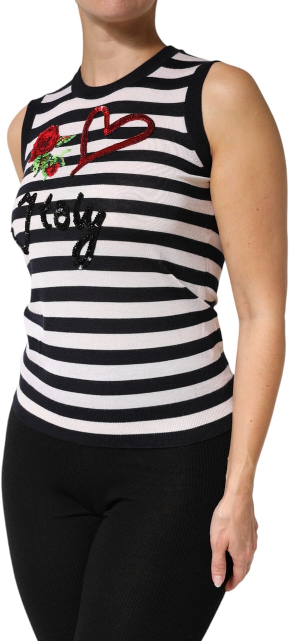 Dolce & Gabbana Black White Cashmere Silk Sleeveless Top Divers
