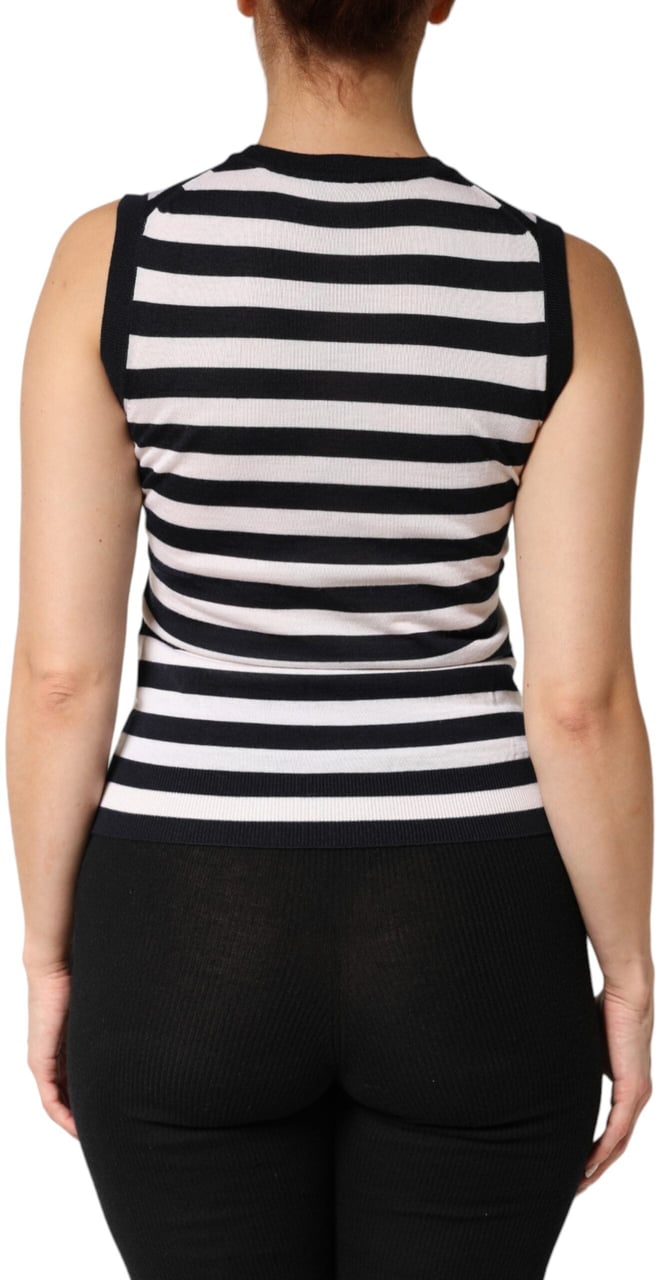Dolce & Gabbana Black White Cashmere Silk Sleeveless Top Divers