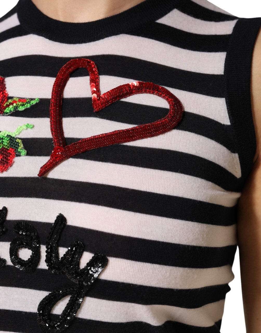 Dolce & Gabbana Black White Cashmere Silk Sleeveless Top Divers