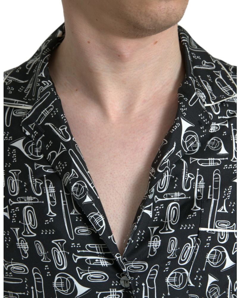 Dolce & Gabbana Black Silk Shortsleeve Shirt Zwart