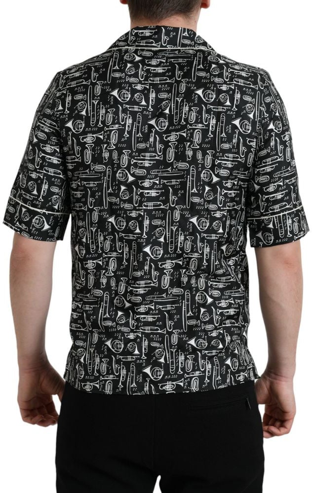 Dolce & Gabbana Black Silk Shortsleeve Shirt Zwart