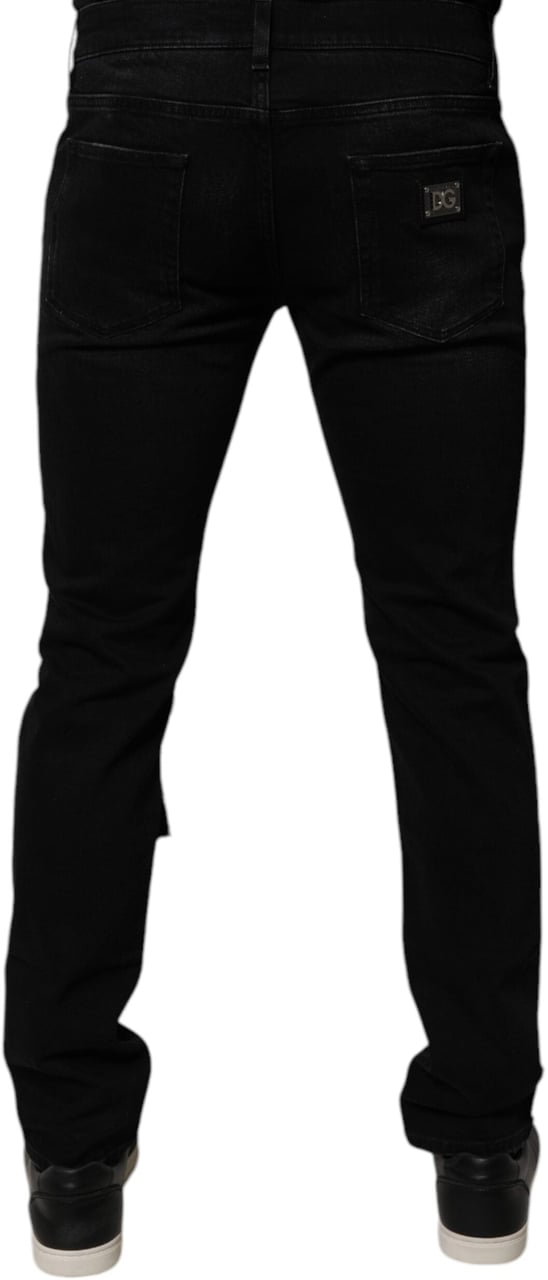 Dolce & Gabbana Black Ripped Cotton Skinny Men Denim Jeans Zwart
