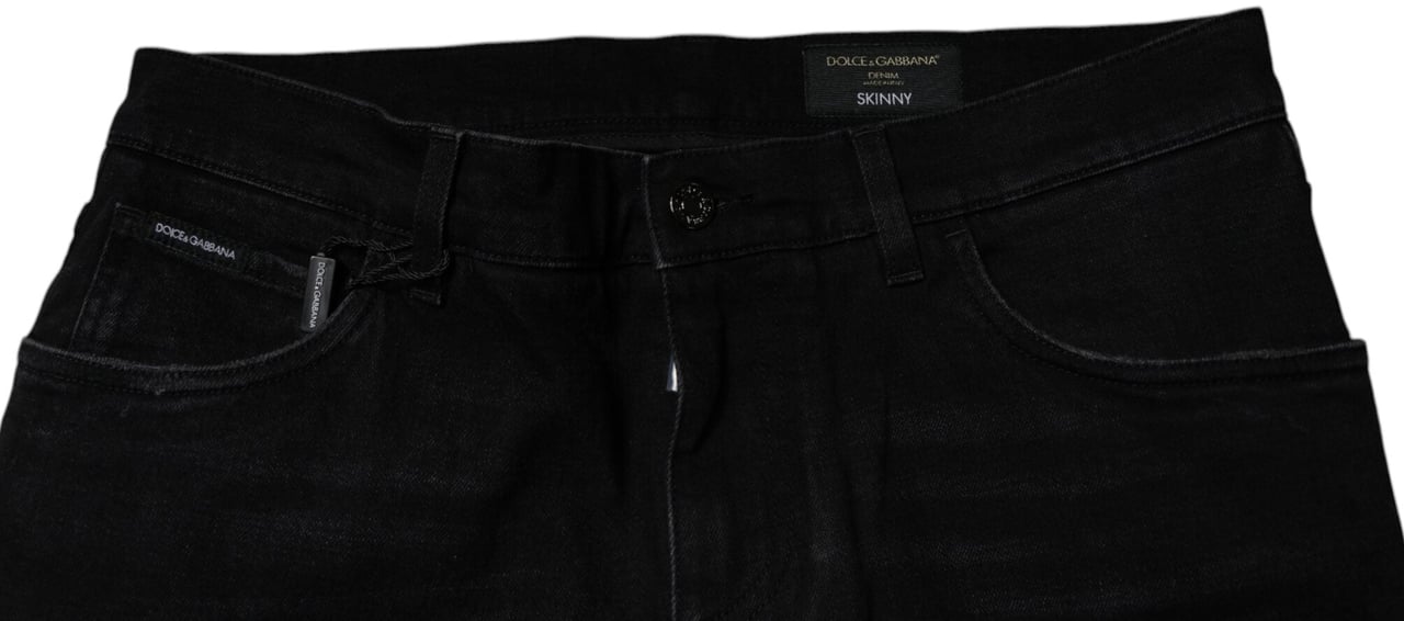 Dolce & Gabbana Black Ripped Cotton Skinny Men Denim Jeans Zwart