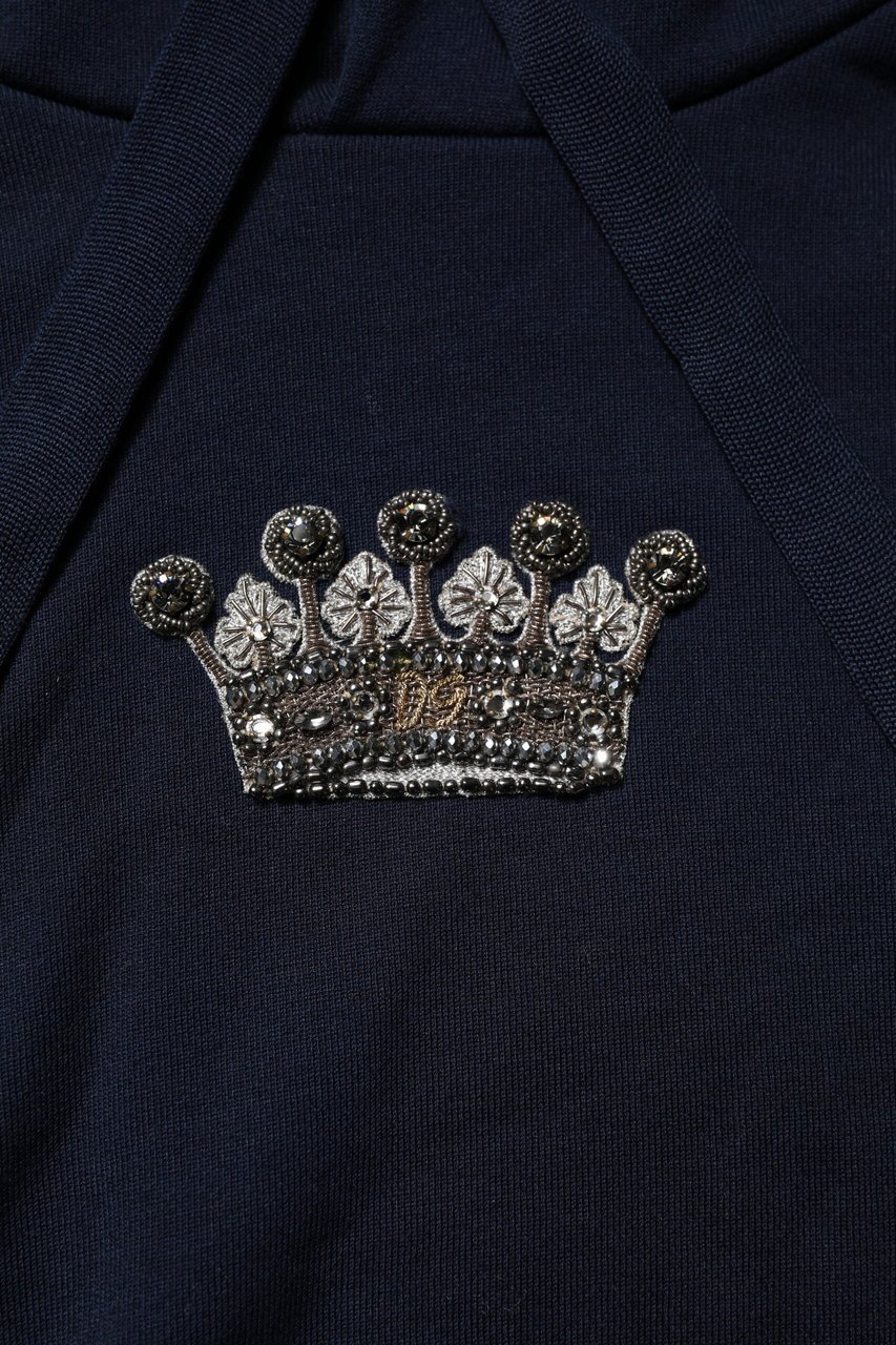 Dolce & Gabbana Black Crown Cotton Hooded Sweatshirt Sweater Zwart