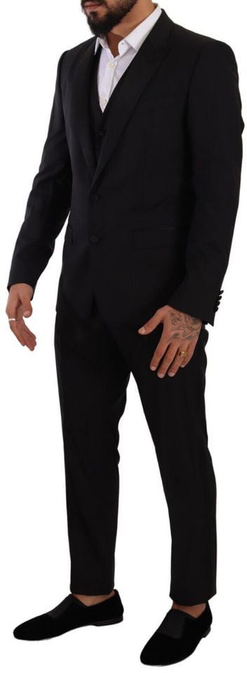 Dolce & Gabbana Black Wool Three-Piece Suit Zwart