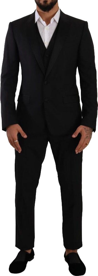 Dolce & Gabbana Black Wool Three-Piece Suit Zwart