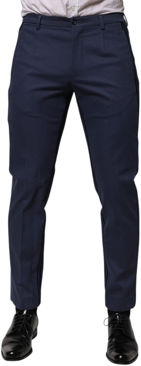 Dolce & Gabbana Blue Cotton Tapered Men Formal Trousers Pants Blauw