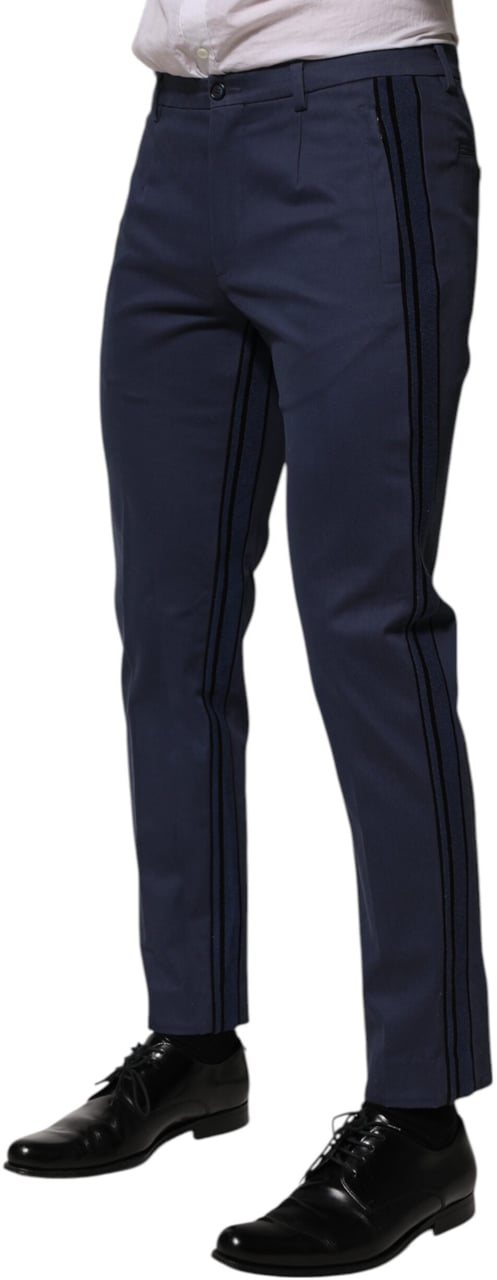 Dolce & Gabbana Blue Cotton Tapered Men Formal Trousers Pants Blauw