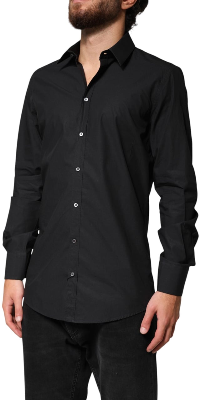 Dolce & Gabbana Black GOLD Cotton Men Dress Formal Shirt Zwart
